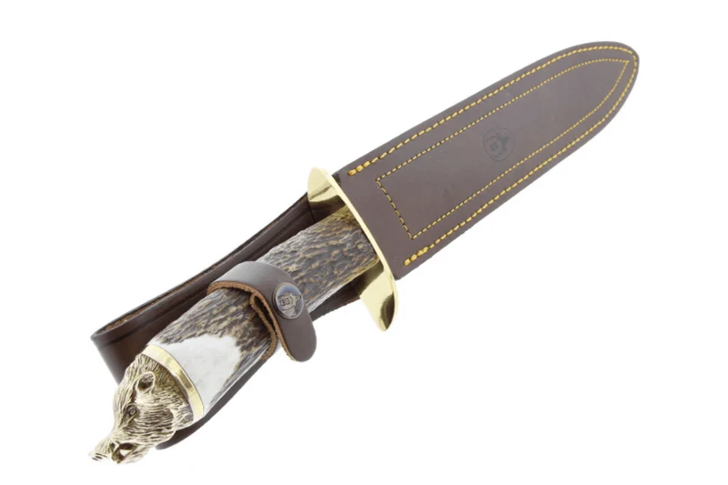 Couteau Muela Alcaraz 9214 lame en inox 26cm manche en bois de Cerf + étui en cuir