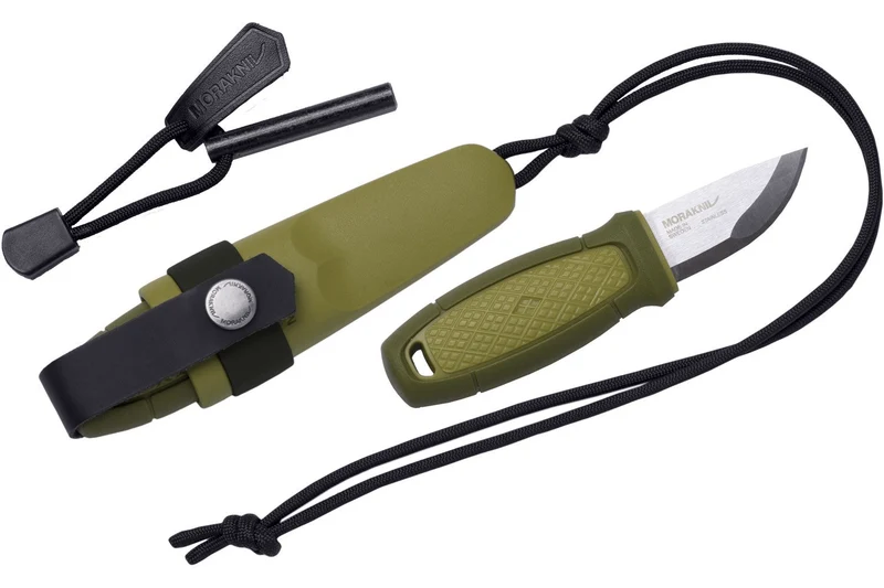 Petit couteau Mora Eldris 12633 lame inox 5,9cm manche caoutchouc vert + allume-feu + étui
