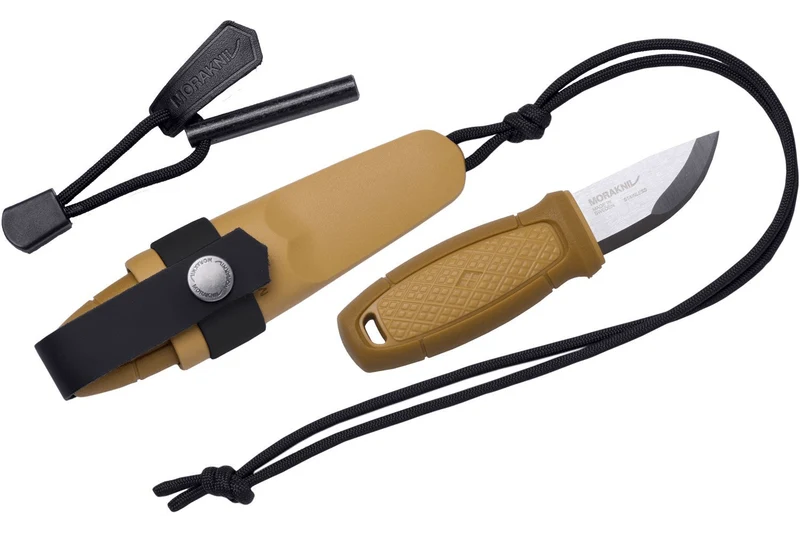 Petit couteau de poche Mora Eldris 12632 lame inox 5,9cm manche caoutchouc jaune avec allume-feu + étui