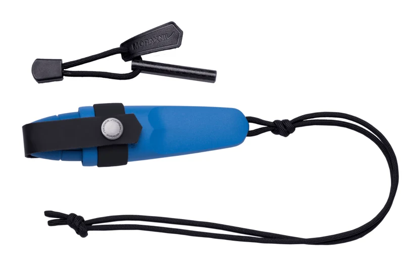 Petit couteau de poche Mora Eldris 12631 lame inox 5,9cm manche caoutchouc bleu avec allume-feu + étui