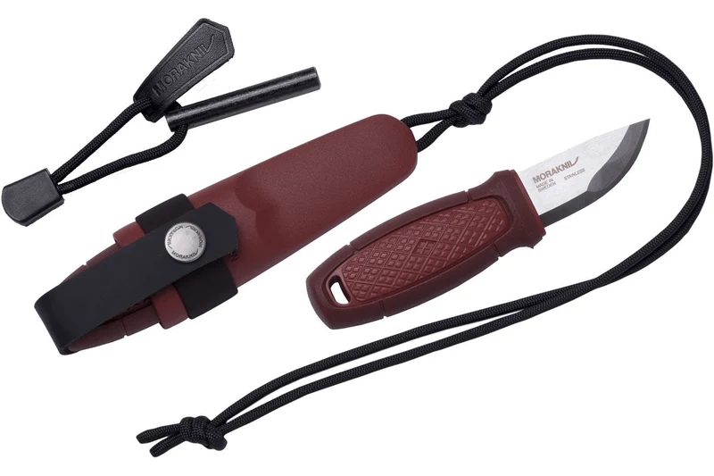 Petit couteau de poche Mora Eldris 12630 lame inox 5,9cm manche caoutchouc rouge avec allume-feu + étui