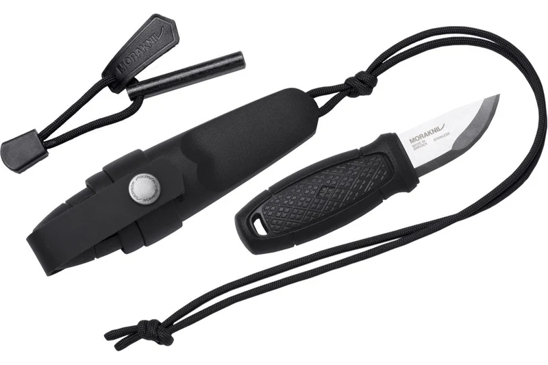 Petit couteau de poche Mora Eldris 12629 lame inox 5,9cm manche caoutchouc noir avec allume-feu + étui