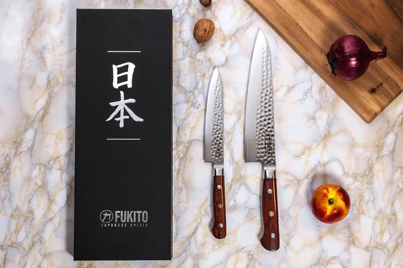 Coffret 2 couteaux de cuisine Fukito Rosewood Damas 67 couches : Universel + Chef