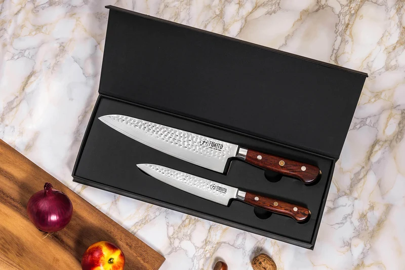 Coffret 2 couteaux de cuisine Fukito Rosewood Damas 67 couches : Universel + Chef
