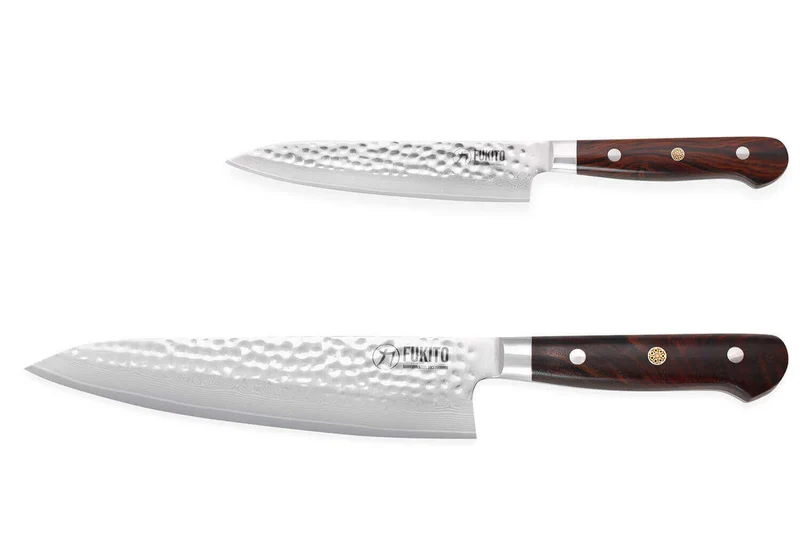 Coffret 2 couteaux de cuisine Fukito Rosewood Damas 67 couches : Universel + Chef