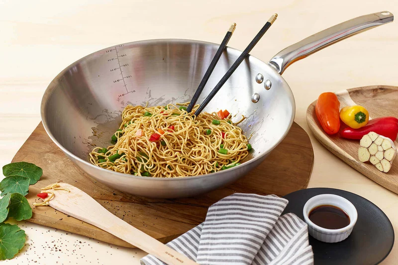 Wok De Buyer Alchimy 32cm en inox 18/10 multicouches 3 plis
