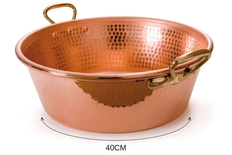 Bassine à confiture Mauviel M'Passion en cuivre martelé et montures en bronze