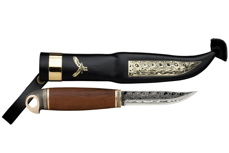 Couteau Marttiini Bronze Bird 557012 lame damassée 10cm manche bouleau + étui/coffret cadeau