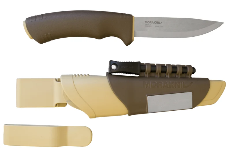 Couteau Mora Bushcraft Survival 13033 lame inox 10,9cm manche caoutchouc marron avec allume-feu + étui