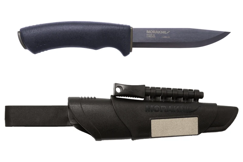 Couteau Mora Bushcraft Survival 11742 lame noire carbone 10,9cm manche caoutchouc noir avec allume feu + étui