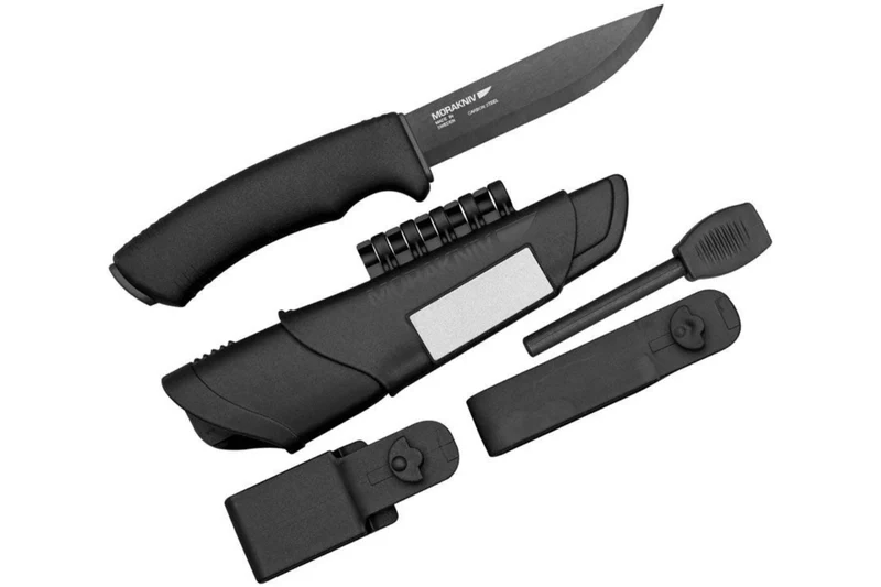 Couteau Mora Bushcraft Survival 11742 lame noire carbone 10,9cm manche caoutchouc noir avec allume feu + étui