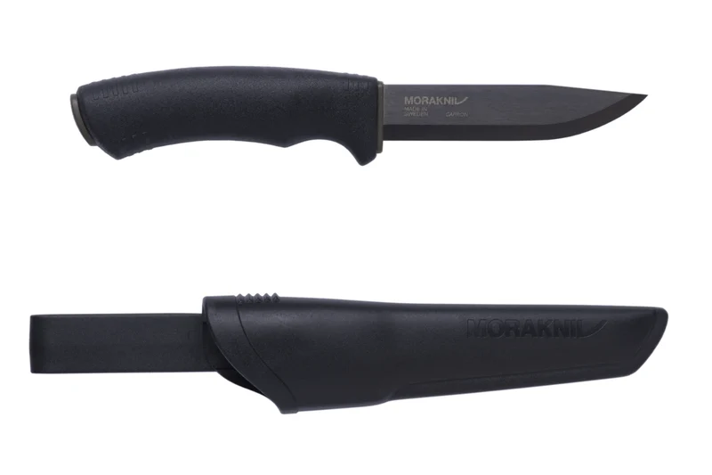 Couteau Mora Bushcraft 10791 lame noire carbone 10,9cm manche caoutchouc noir + étui