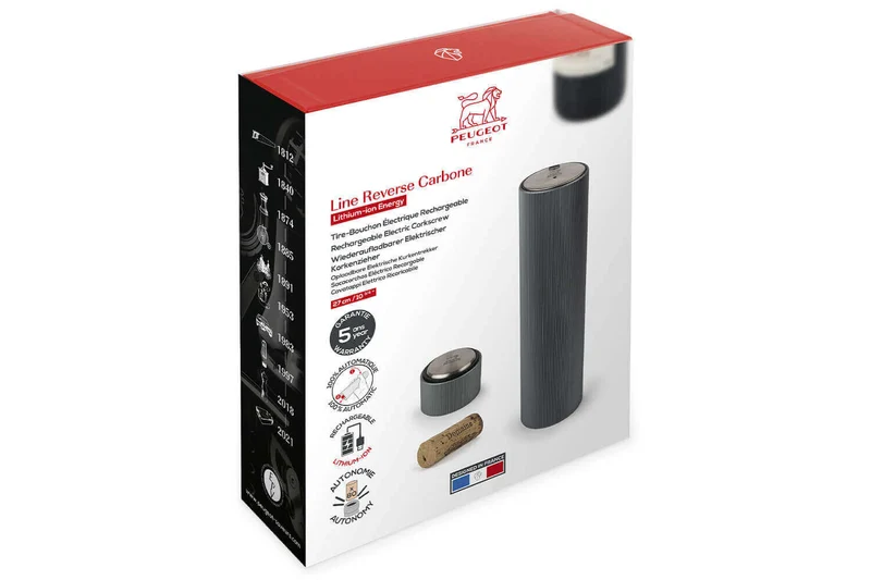 Tire-bouchon électrique rechargeable Peugeot Line Reverse Carbone avec coupe-capsule