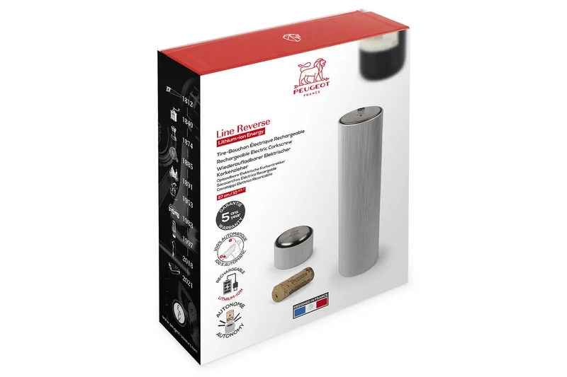 Tire-bouchon électrique rechargeable Peugeot Line Reverse Aluminium avec coupe-capsule