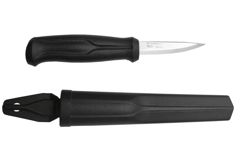 Couteau à sculpter bois Mora Basic 12658 lame inox 7,5cm manche polypropylène noir + étui
