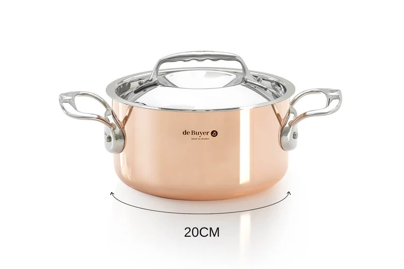 Faitout en cuivre inox De Buyer Prima Matera compatible induction anses en inox avec couvercle