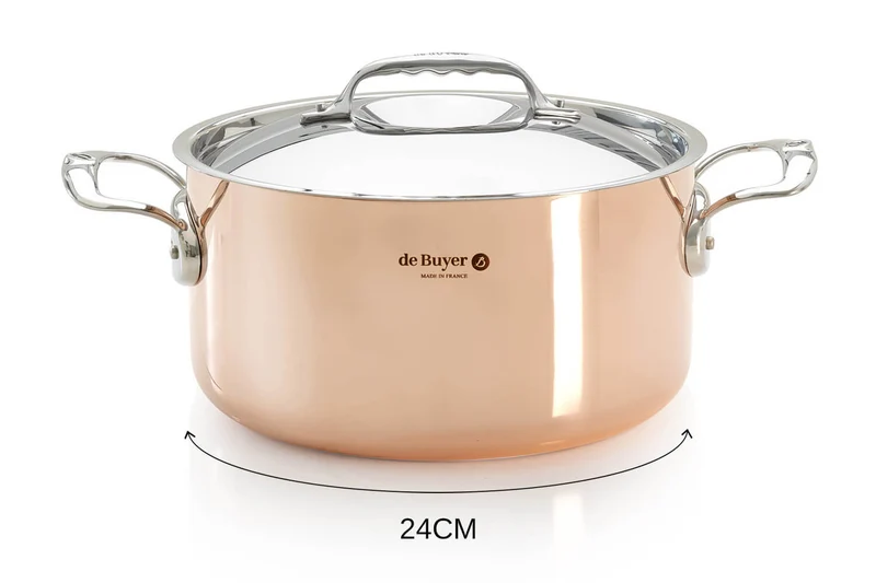 Faitout en cuivre inox De Buyer Prima Matera compatible induction anses en inox avec couvercle