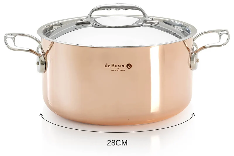 Faitout en cuivre inox De Buyer Prima Matera compatible induction anses en inox avec couvercle