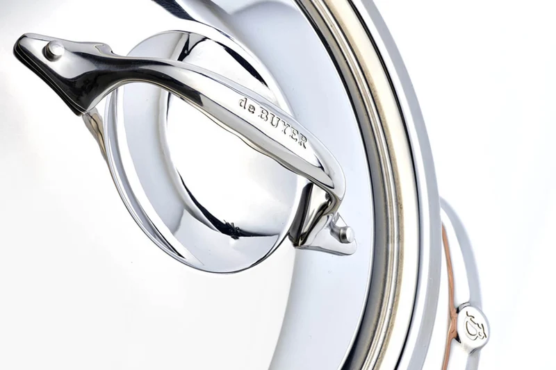 Sautoir droit en cuivre inox De Buyer Prima Matera anses en inox avec couvercle