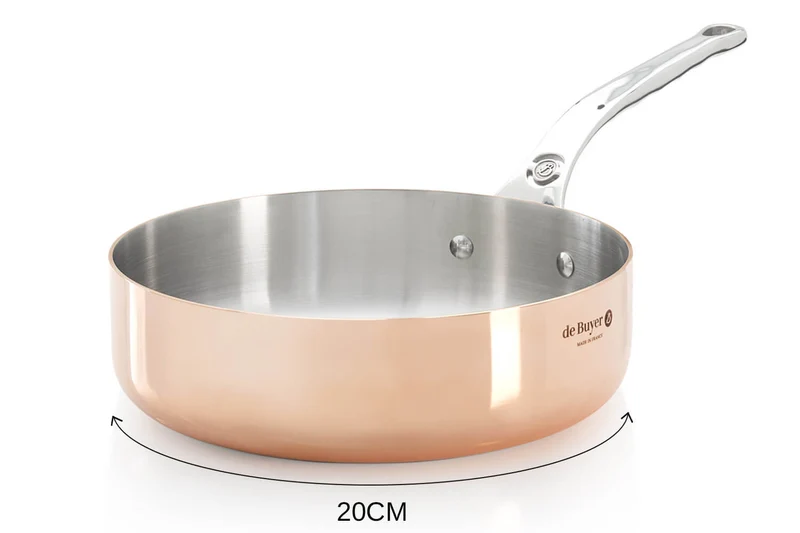 Sauteuse droite en cuivre inox De Buyer Prima Matera poignée en fonte d'inox compatible induction