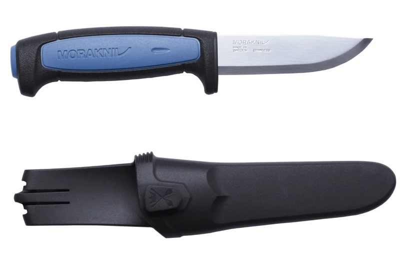 Couteau Mora Pro S 12242 lame inox 9,1cm manche caoutchouc bleu + étui