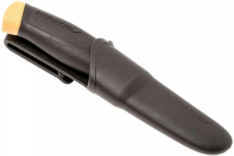 Couteau Mora Électricien 12201 ambidextre lame inox 2,1cm manche en caoutchouc noir/jaune avec étui