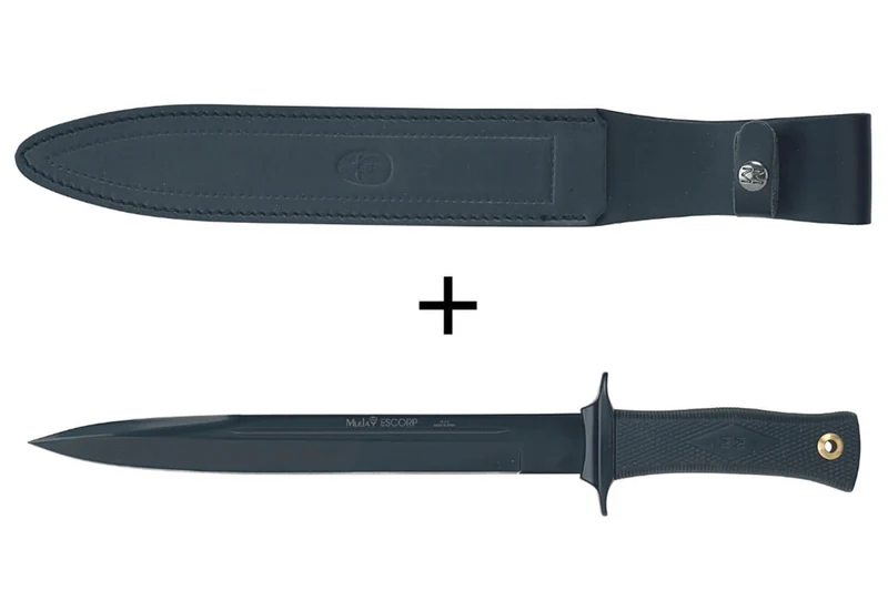 Couteau Muela ESCORP 9244 lame noire 26cm manche en gomme noire + étui en cuir