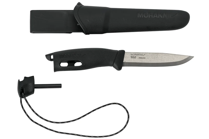 Couteau Mora Companion Spark 13567 lame inox 10,4cm manche caoutchouc noir avec pierre à feu + étui