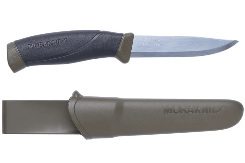 Couteau Mora Companion MG 11863 lame carbone 10,4cm manche caoutchouc noir/kaki + étui