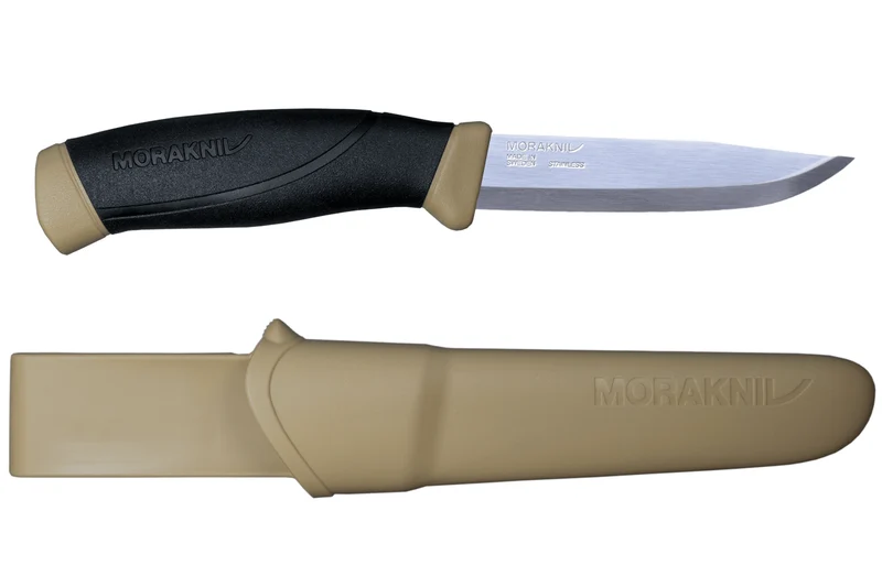 Couteau Mora Companion 13166 lame inox 10,4cm manche caoutchouc noir/sable + étui