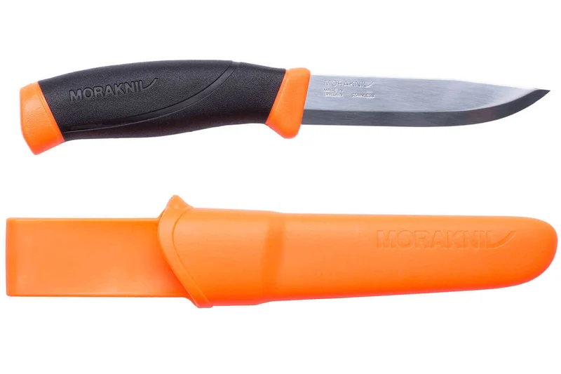 Couteau Mora Companion 11824 lame inox 10,4cm manche caoutchouc noir/orange + étui