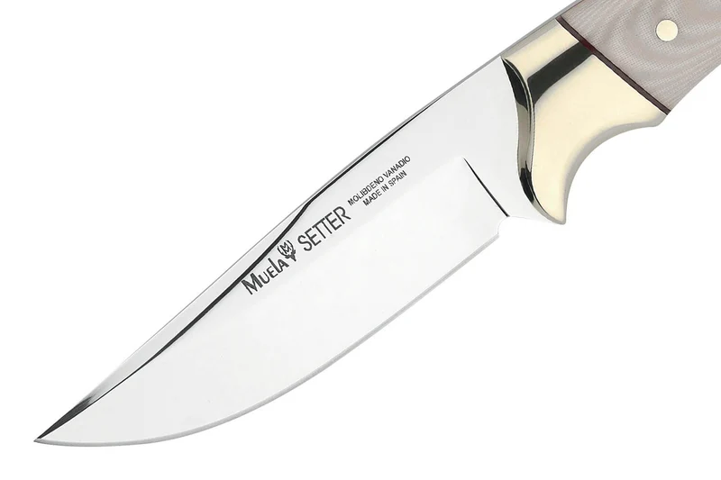 Couteau Muela Setter 9265 lame 11cm en acier manche en micarta blanc + étui en cuir