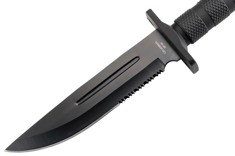 Couteau Herbertz 109118 lame semi-dentée 18,2cm manche polymère noir + étui