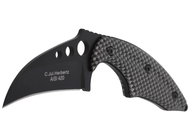 Couteau de cou karambit Herbertz 575706 lame 6cm manche aluminium + étui