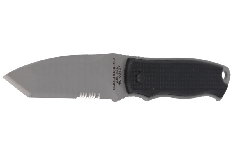 Couteau de cou Herbertz 103407 lame tanto 7cm manche polymère noir + étui