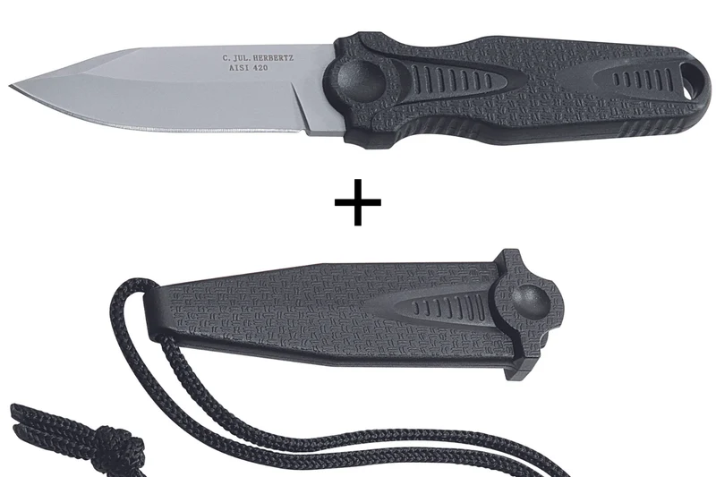 Couteau de cou Herbertz 108307 lame en inox 7cm manche en polymère noir avec étui