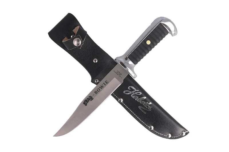Couteau Herbertz Bowie 106415 lame 15,5cm manche zinc et cuir + étui en cuir