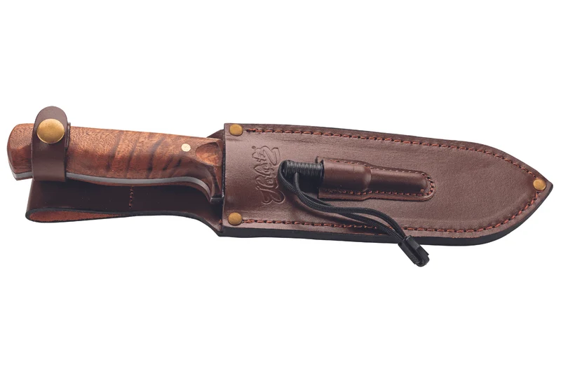 Couteau Herbertz 585518 lame damassée 17,9cm manche cerisier + étui en cuir + allume-feu