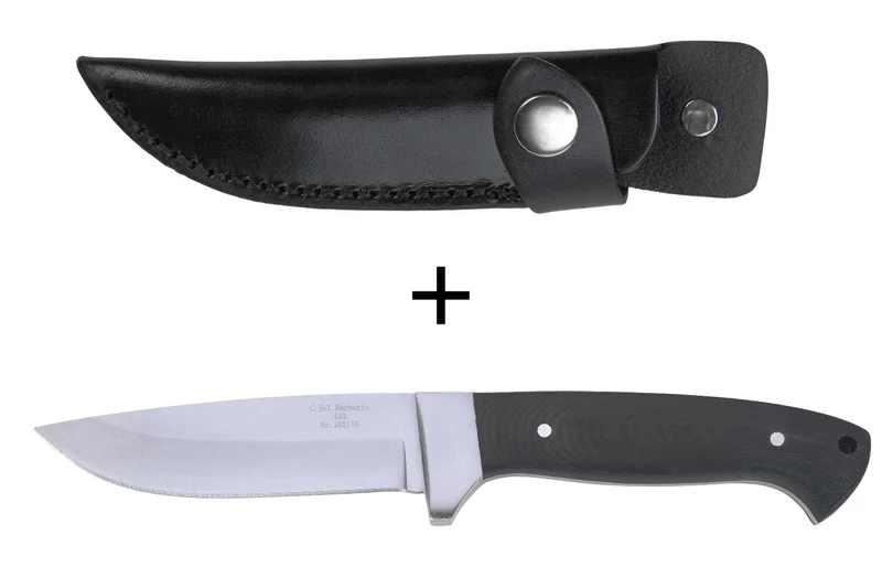 Couteau Herbertz 102110 lame en inox 9,8cm manche en micarta noir avec étui en cuir