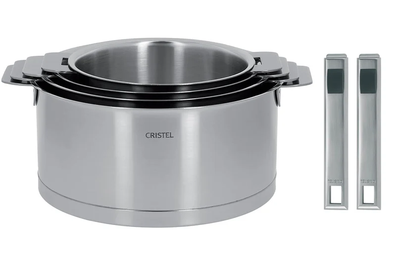 Set de 4 casseroles Cristel Strate Amovible en acier inox 18/10 + 2 poignées Strate inox