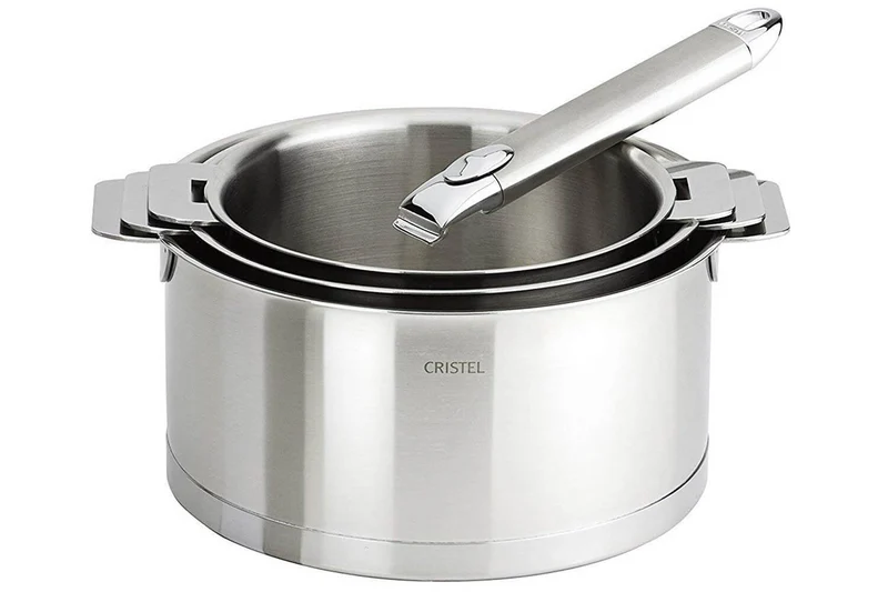 Set de 3 casseroles Cristel Strate Amovible en acier inox 18/10 + 1 poignée Zénith