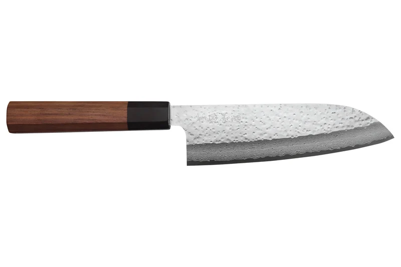Couteau santoku 16,5cm japonais artisanal Makoto Kurosaki VG7 Damas martelé