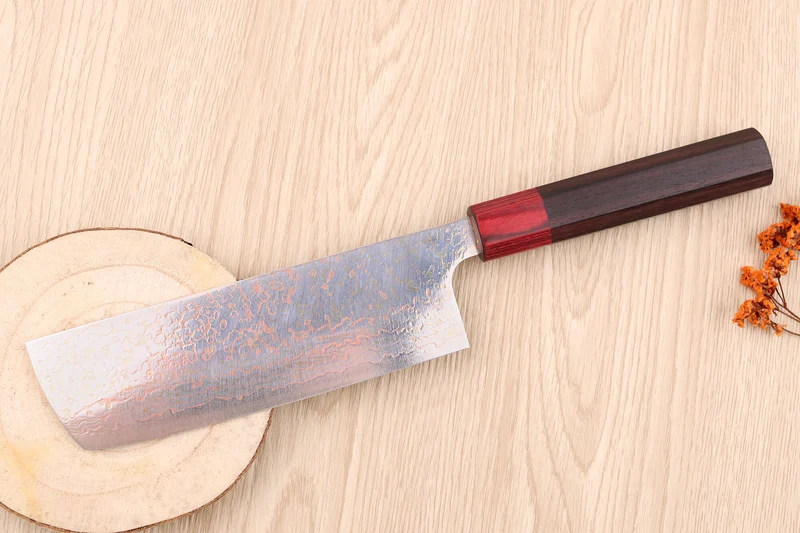 Couteau nakiri 16,5cm japonais artisanal Takeshi Saji VG10 Rainbow