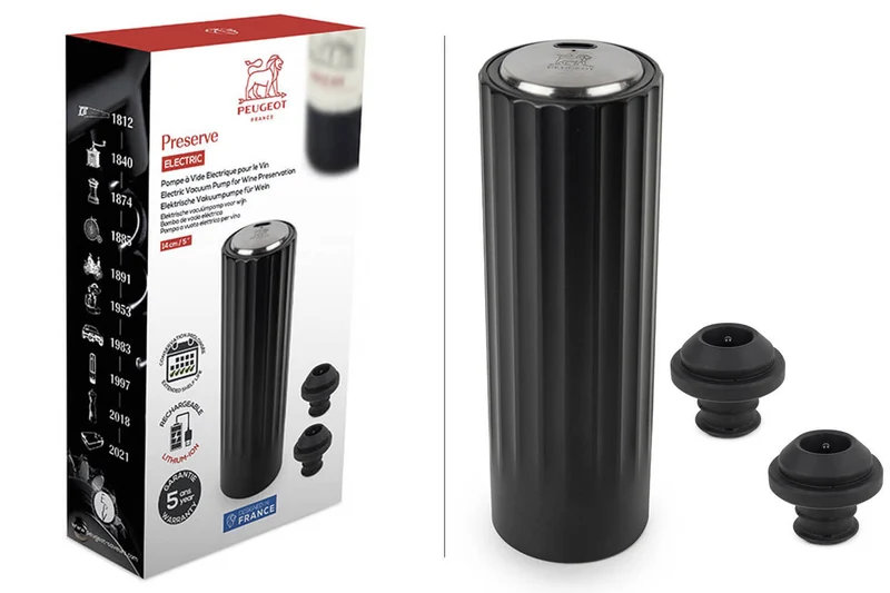 Pompe à vide automatique Peugeot Preserve Electric en ABS noir 14cm + 2 bouchons