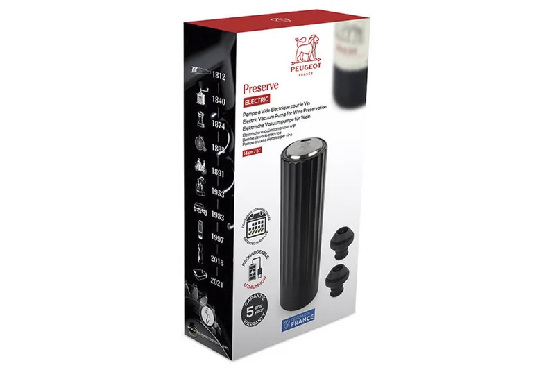 Pompe à vide automatique Peugeot Preserve Electric en ABS noir 14cm + 2 bouchons