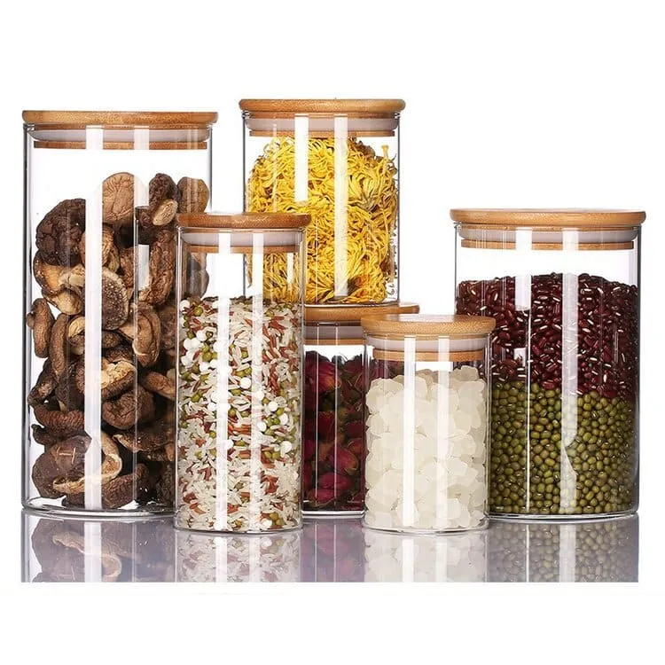 Lots de Bocaux en verre avec couvercles en bambou