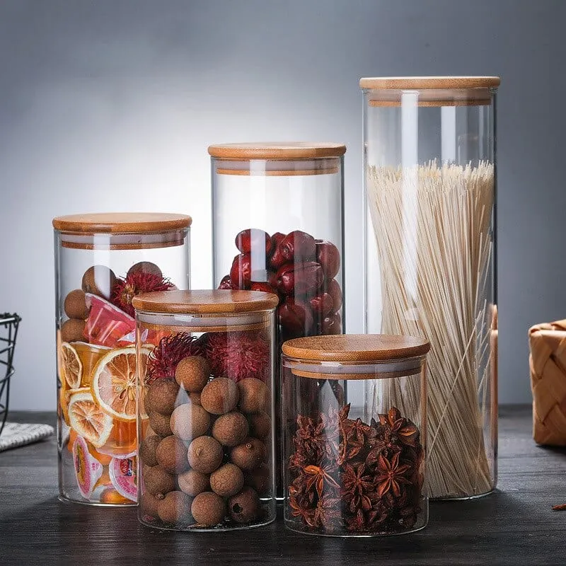 Lots de Bocaux en verre avec couvercles en bambou
