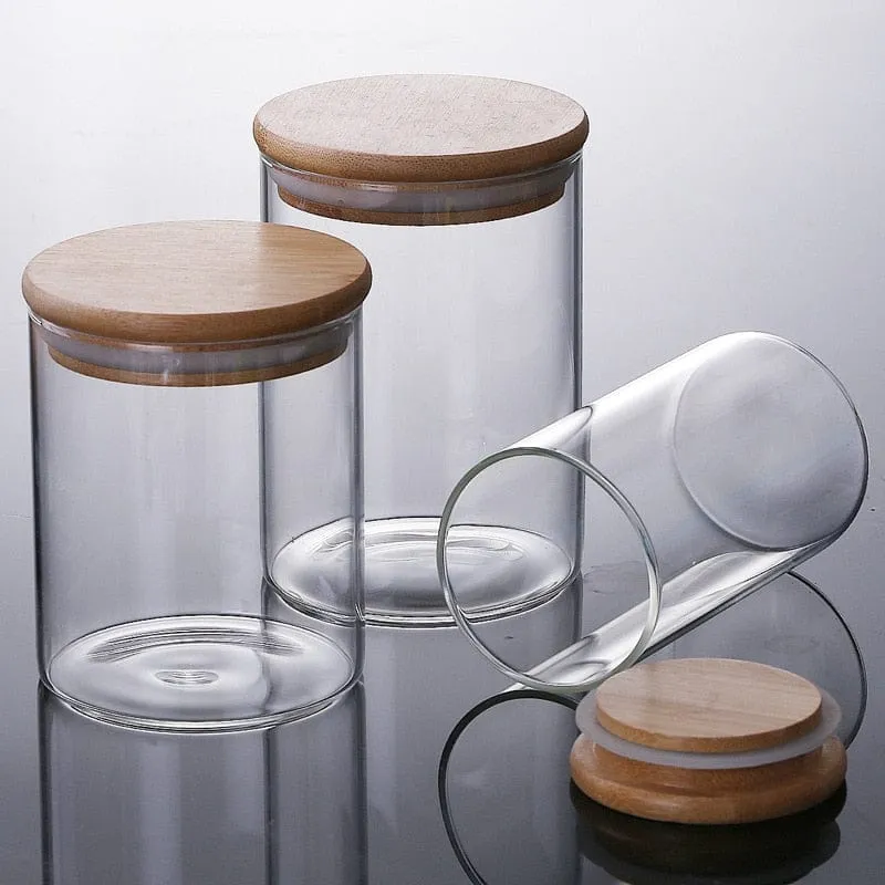 Lots de Bocaux en verre avec couvercles en bambou