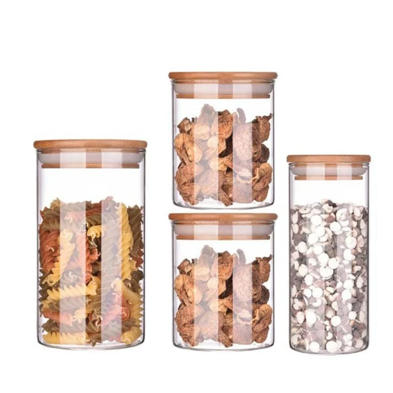Lots de Bocaux en verre avec couvercles en bambou