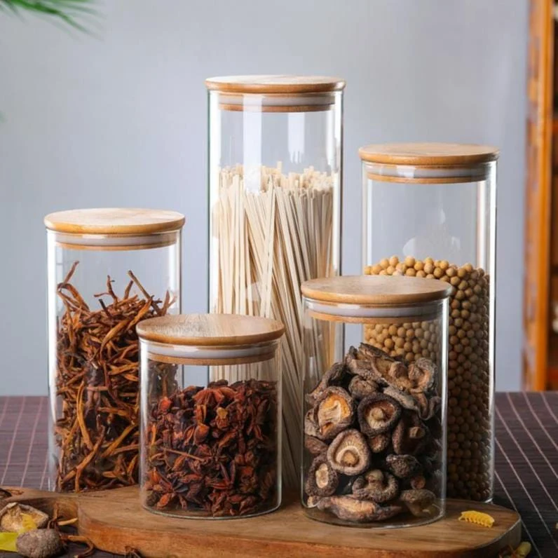 Lots de Bocaux en verre avec couvercles en bambou